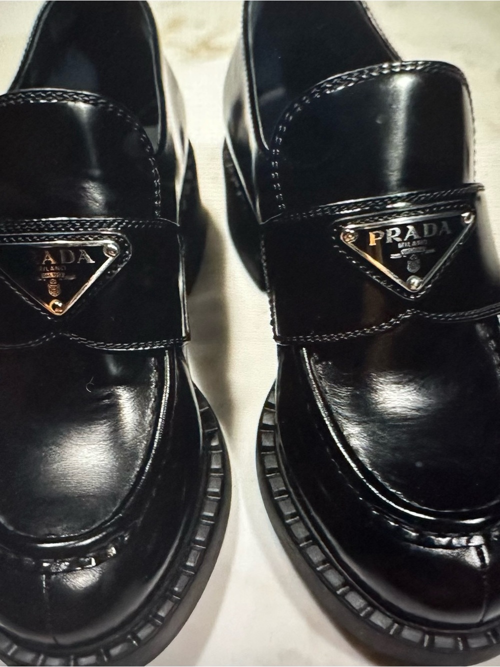 Prada Black Leather Women Loafers